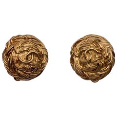 Chanel Vintage 1990s Gold Metal CC Logo Clip On Round Earrings