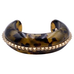 Valentino Garavani Havana Plastic Bracelet Cuff Gold Metal Studs