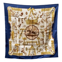 Hermes Paris Blue Vintage Silk Scarf 1998 Copeaux Caty Latham