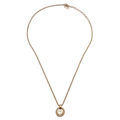 Christian Dior Gold Metal Small CD Logo Round Pendant Chain Necklace