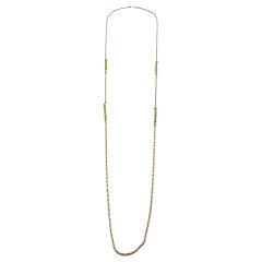Christian Dior Vintage Gold Metal Green Barrette Long Chain Necklace
