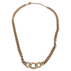 Christian Dior Vintage Gold Metal Chain Link Crystal Necklace