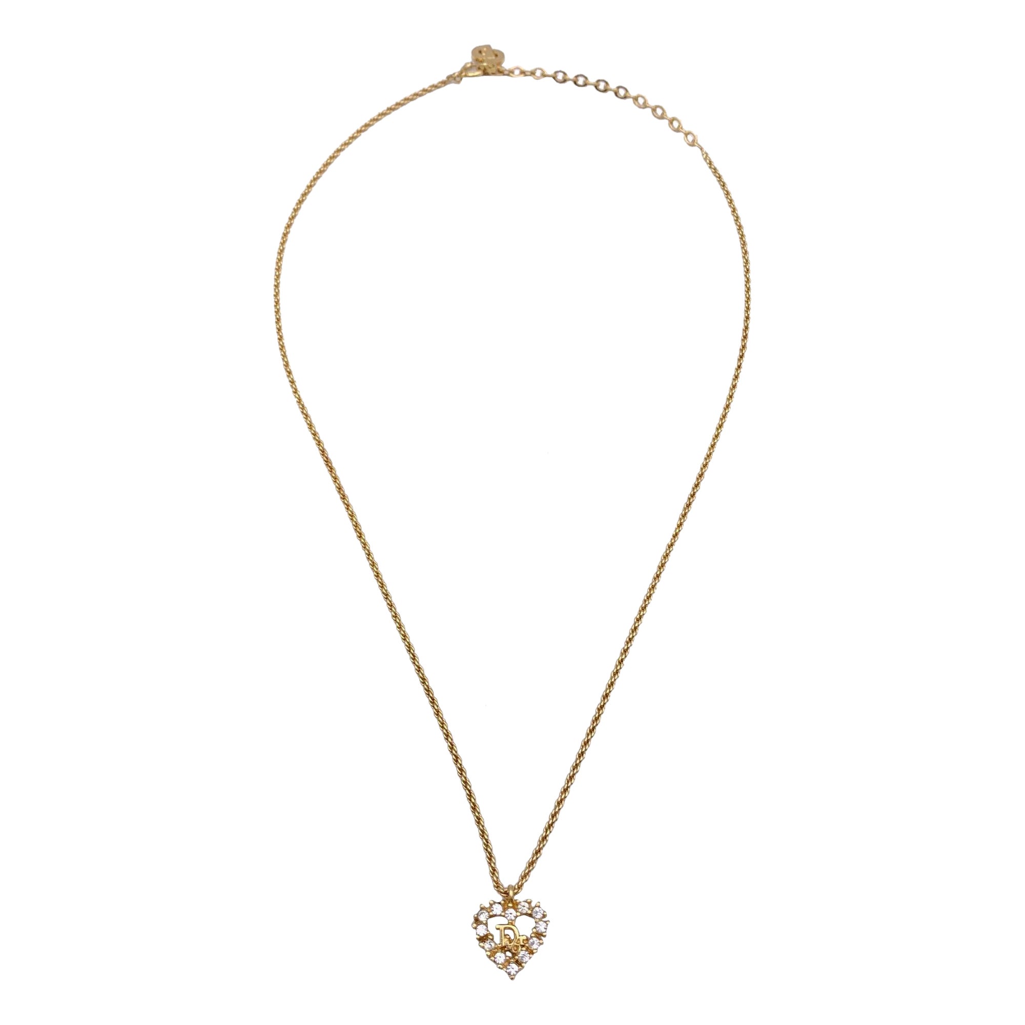 Christian Dior Gold Metal Dior Oval Logo Rhinestones Necklace