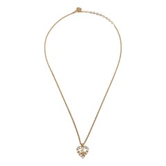 Used Christian Dior Gold Metal Dior Oval Logo Rhinestones Necklace