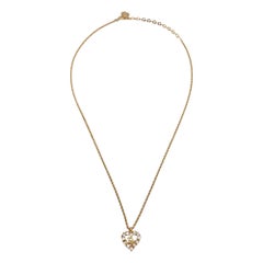 Christian Dior Gold Metal Dior Oval Logo Rhinestones Necklace