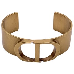 Christian Dior Gold Metal 30 Montaigne Rigid Bangle CD Bracelet Cuff