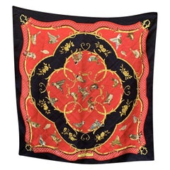 Vintage Hermes Red Silk Jacquard Scarf La Cle Des Champs 1965 Faconnet