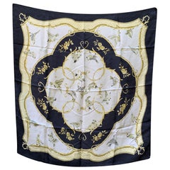 Hermes White Silk Jacquard Scarf La Cle Des Champs 1965 Faconnet