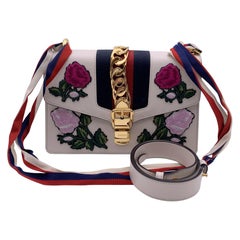 Gucci White Leather Embroidered Patches Sylvie Small Shoulder Bag