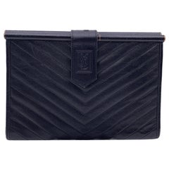 Yves Saint Laurent Vintage Black V Quilted Leather Clutch Bag Handbag