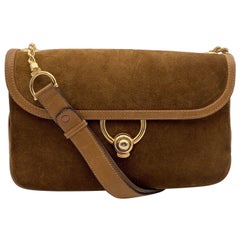 Gucci Vintage Light Brown Suede and Leather Flap Shoulder Bag