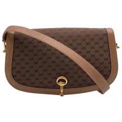 Gucci Vintage Brown Monogramm Canvas Leder Flap Umhängetasche