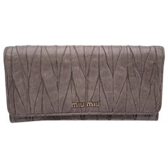 Miu Miu Taupe Matelassé Leather Continental Flap Wallet Purse