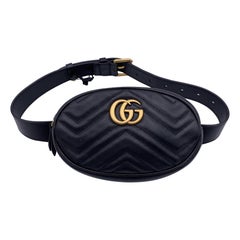 Used Gucci Black Leather Quilted Marmont GG Belt Waist Bag Size 65/26