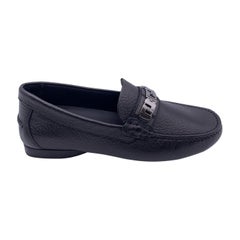 Used Versace Black Leather Mocassins Loafers Car Flat Shoes Size 38.5