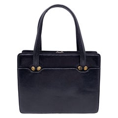 Gucci Vintage Black Leather Top Handles Bag Handbag Satchel