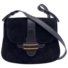 Gucci Vintage Black Suede and Leather Flap Shoulder Bag