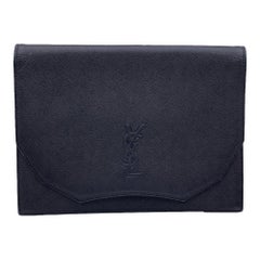 Yves Saint Laurent Used Black Leather YSL Logo Clutch Bag