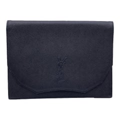 Yves Saint Laurent Vintage Black Leather YSL Logo Clutch Bag