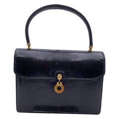 Gucci Vintage Black Leather Lucite Detail Handbag Satchel