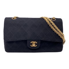Vintage Chanel Black Jersey Double Flap Timeless 2.55 Bag Mademoiselle Chain