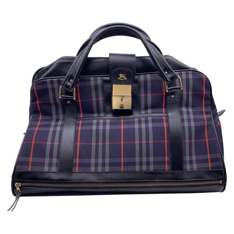Burberry Vintage Blue Haymarket Canvas Check Carry On Travel Bag  
