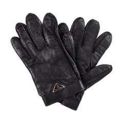 Prada Logo Men Leather Gloves Size 8 ½ (Medium), S677