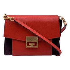 Givenchy Red Leather Brown Suede GV3 Small Flap Shoulder Bag