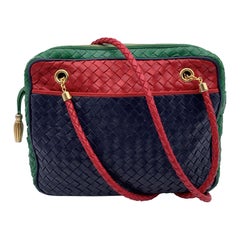 Bottega Veneta Vintage Tricolor Woven Leather Shoulder Bag