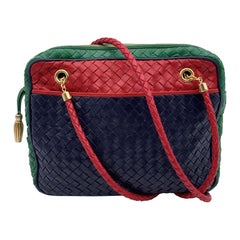 Sac à bandoulière vintage Bottega Veneta en cuir tissé tricolore