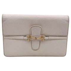 Gucci Used Beige Cream Leather Horsebit Clutch Pochette Bag