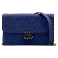 Used Gucci Blue Leather GG WOC Wallet on Chain Crossbody Bag