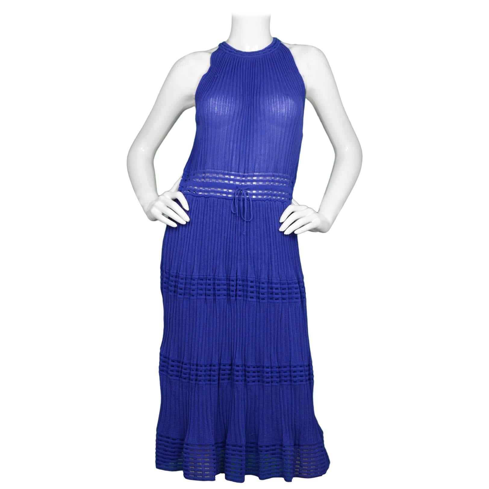 M Missoni Blue Micro-Pleated Knit Dress sz IT 42