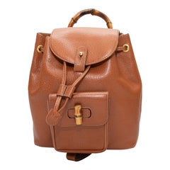 Vintage Tan Gucci Leather Bamboo-Accented Backpack