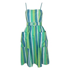 1970's PACO RABANNE cotton day dress in watercolor stripes