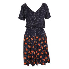 Used 1980's DIANE VON FURSTENBERG navy blue abstract printed dress