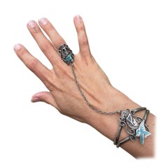 1970s Sterling Silver Turquoise Unicorn Bracelet Ring 