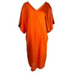 Genny 1990s Mandarin Orange Linen & Silk Kimono Sleeve Sac Dress