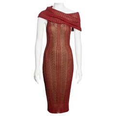 Vintage Christian Dior by John Galliano Red Lace Knitted Gold Foil Halter Dress, FW 1999