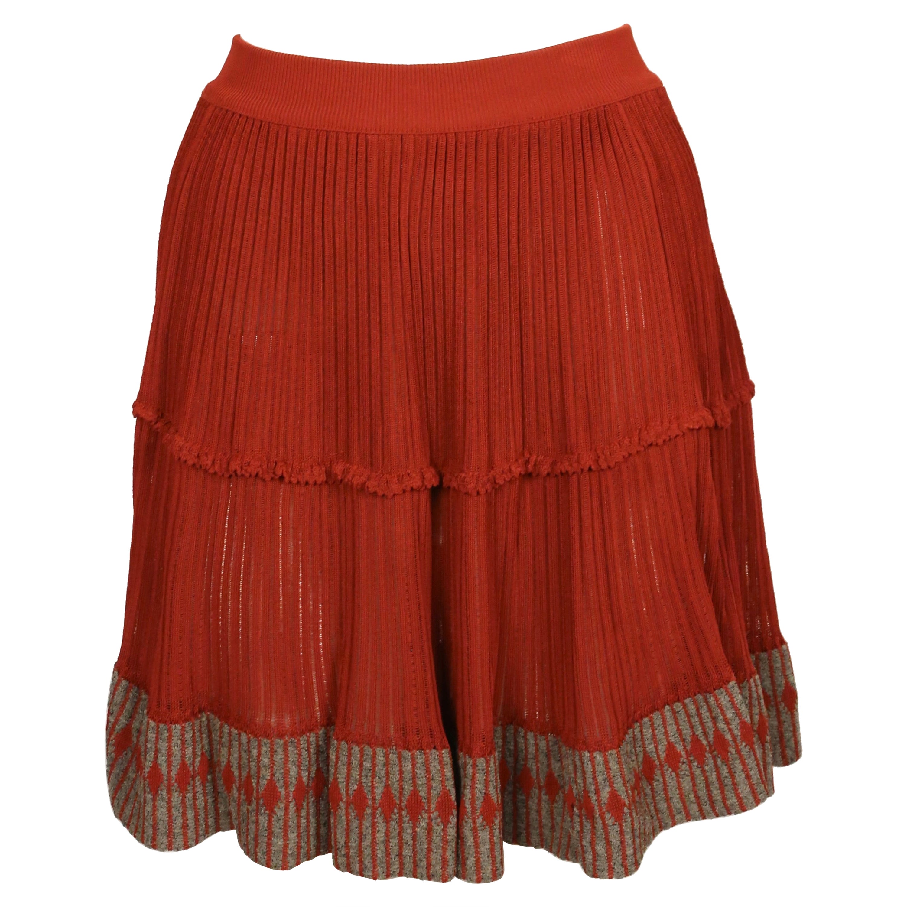 1990's AZZEDINE ALAIA cinnamon semi sheer skirt with contrasting trim For Sale
