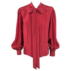 Early Yves Saint Laurent Heart Print Bow Blouse