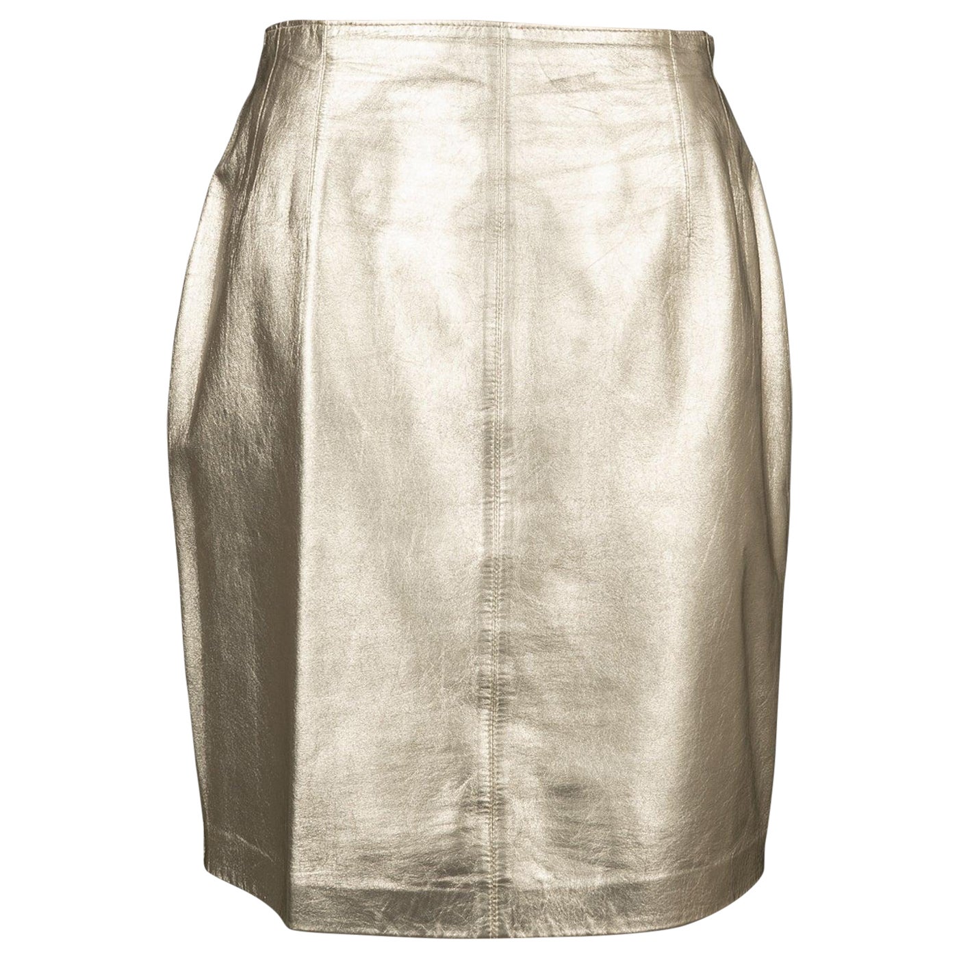 Escada Golden Leather Skirt, 1990s For Sale