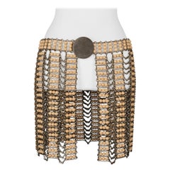 Vintage Skirt with Wooden Pearls in Paco Rabanne Style