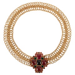 Chanel Belt with Red and Green Glass Paste Buckle, 1996