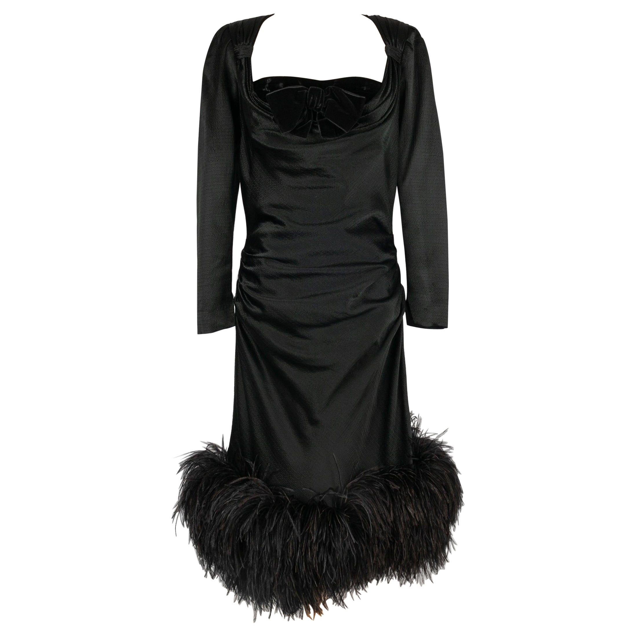 Nina Ricci Vestido de noche de Alta Costura con Seda Negra Gauffering en venta