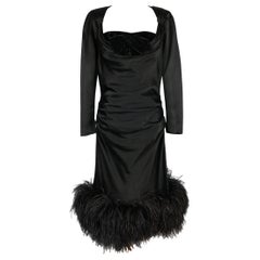 Nina Ricci Vestido de noche de Alta Costura con Seda Negra Gauffering