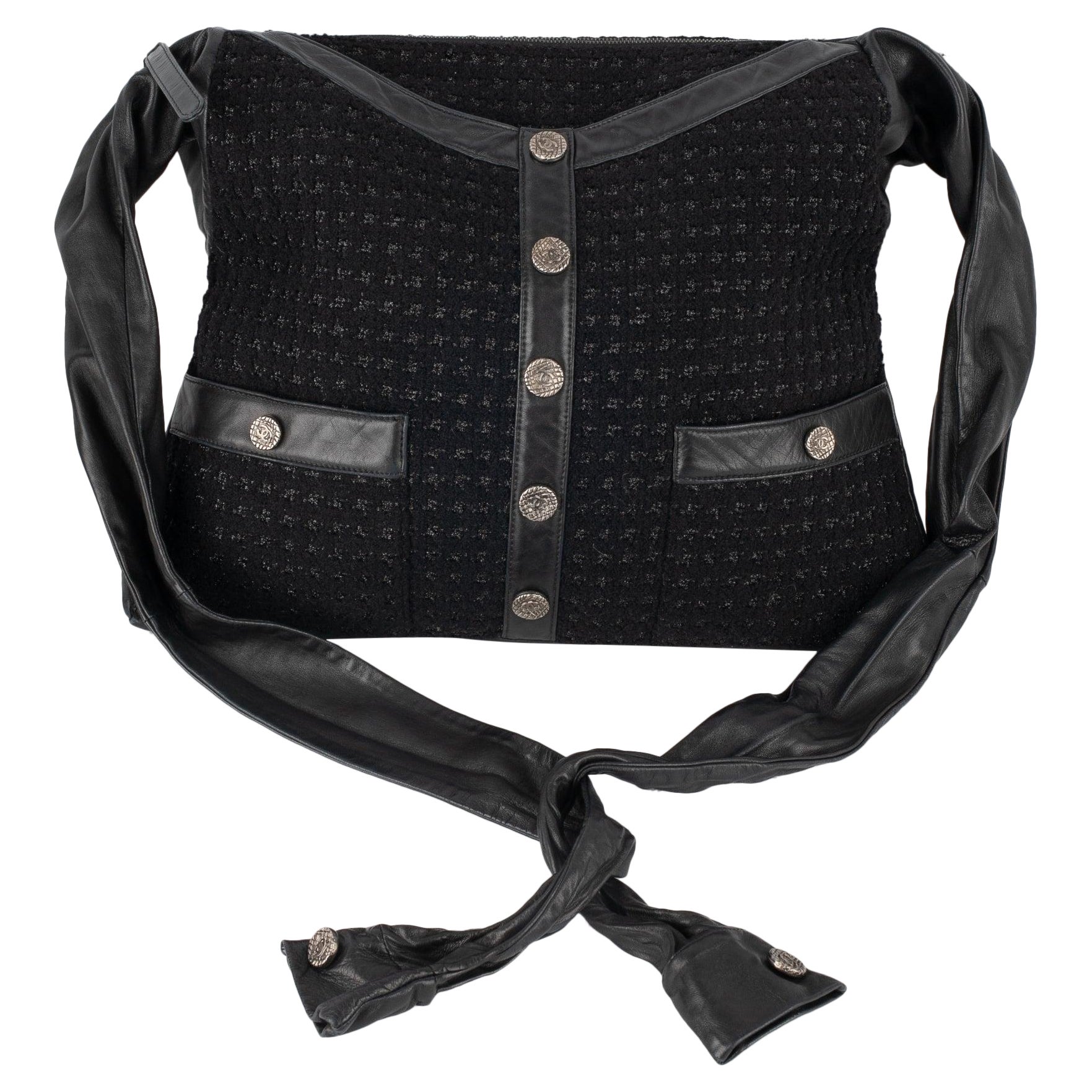 Chanel Girl Bag with Black Tweed, Lurex and Lamb Leather, 2014 For Sale