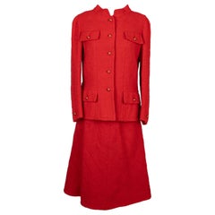 Used Chanel Tweed Suit with Red Silk Lining Haute Couture