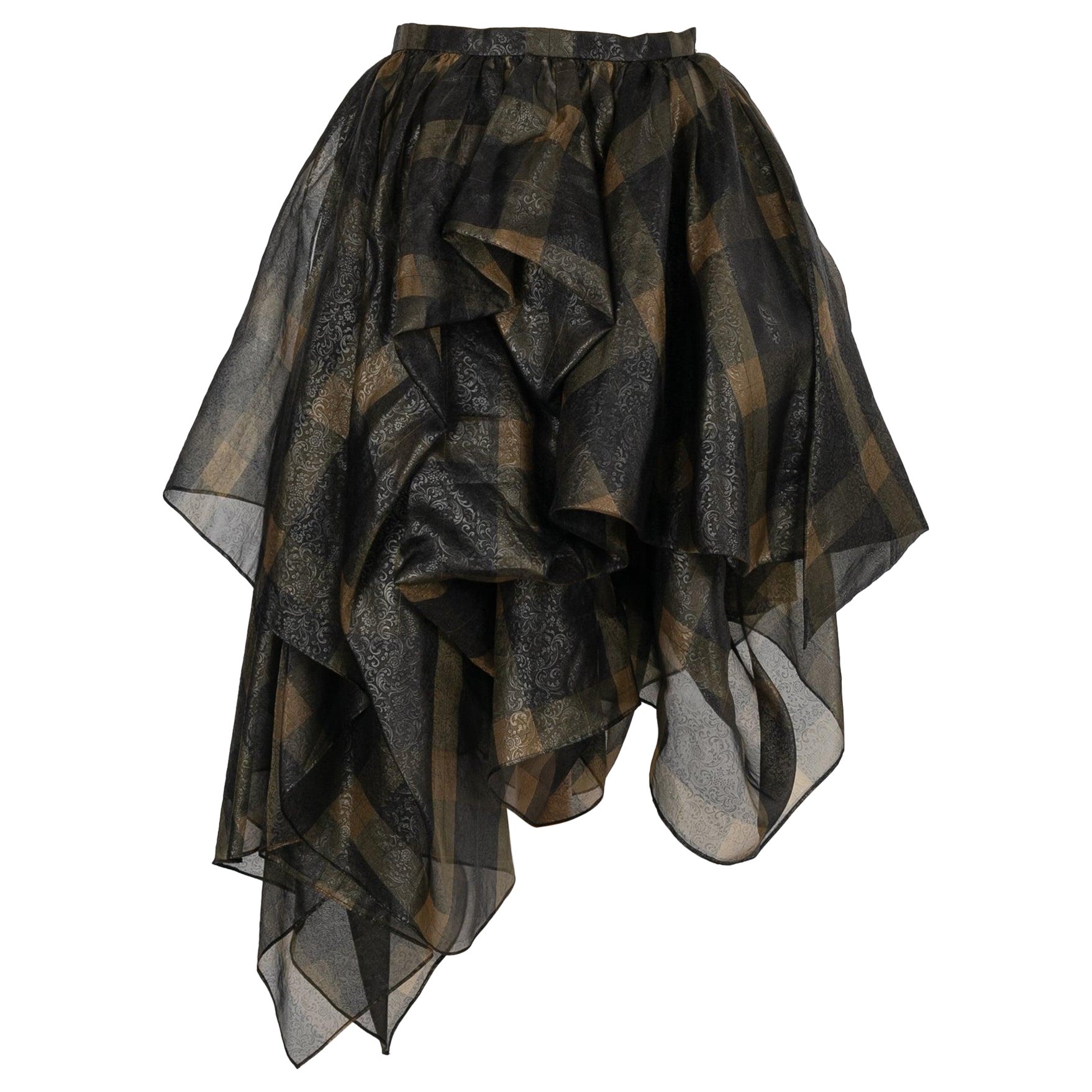 Chloe Black and Brown Silk Organza Skirt For Sale