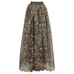 Armani Black Tulle Maxi Skirt with Golden Flowers